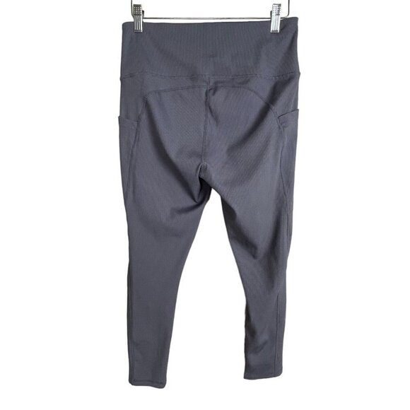 Z by Zella Gray Ribbed Leggings Size L Mid-Rise Side Pockets - Picture 3 of 4